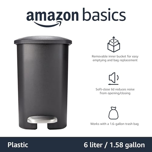 Amazon Basics Compact Bathroom Plastic Trash Can, Black - Image 2