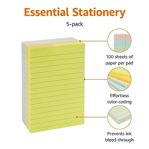 Amazon Basics Lined Rectangular Sticky Notes, Assorted Colors - Image 3