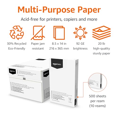 Amazon Basics Recycled Multipurpose Copy Printer Paper, 5000 Count - Image 2