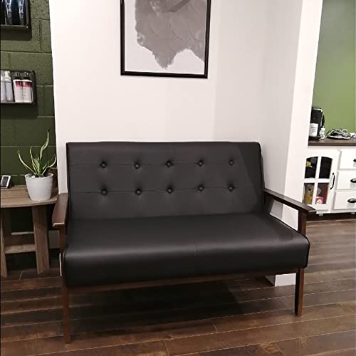 AODAILIHB Modern Wooden Leather 2-Seat Sofa, Black - Image 5