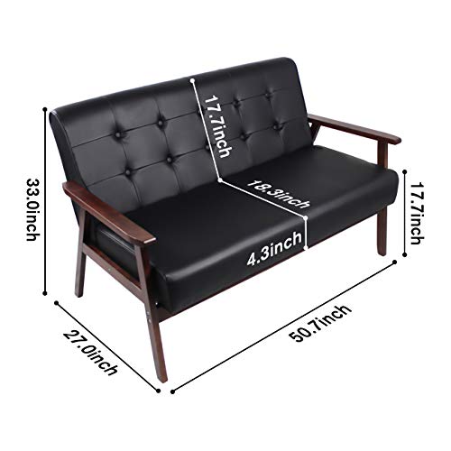 AODAILIHB Modern Wooden Leather 2-Seat Sofa, Black - Image 2
