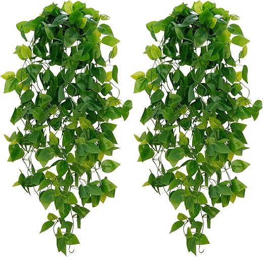 BLEUM CADE Artificial Hanging Plants, Faux Pothos Vines Greenery Decor