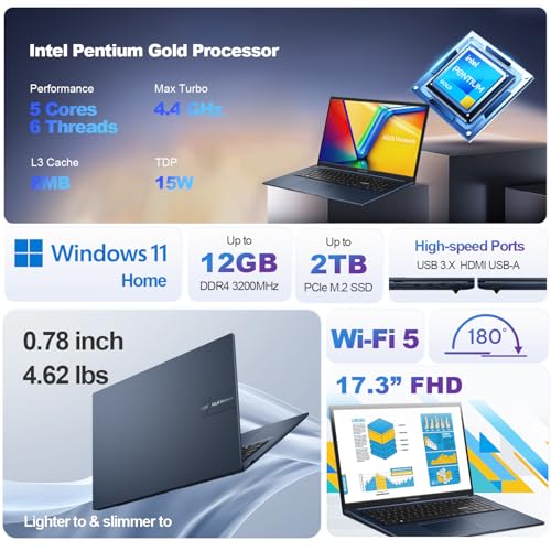 ASUS Vivobook 17.3" FHD Daily Laptop, Intel Pentium Gold - Image 2