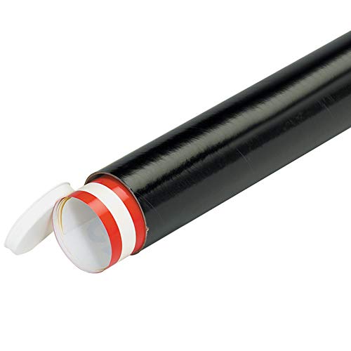 Aviditi Black Mailing Tubes With Caps, 2"x18", 50-Pack - Image 3