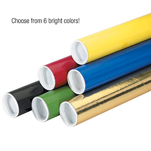 Aviditi Black Mailing Tubes With Caps, 2"x18", 50-Pack - Image 4