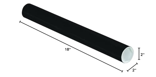 Aviditi Black Mailing Tubes With Caps, 2"x18", 50-Pack - Image 5