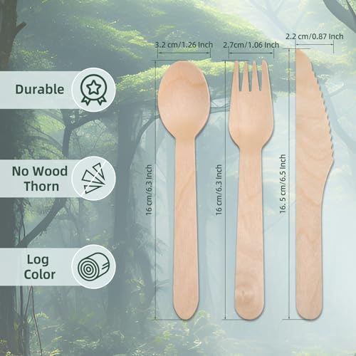 bakbrand Wooden Disposable Cutlery Set 300 Pcs - Image 2