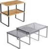 SONGMICS Bamboo And Metal Shelf Organizers Bundle UKCS02NB UKCS01SV