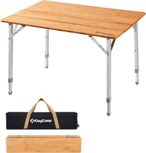 KingCamp Bamboo Folding Table With Adjustable Legs
