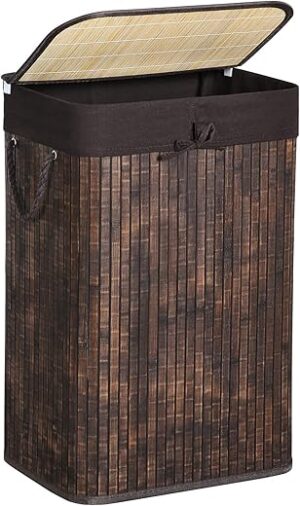 SONGMICS Bamboo Laundry Hamper with Lid, 72L ULCB10WN