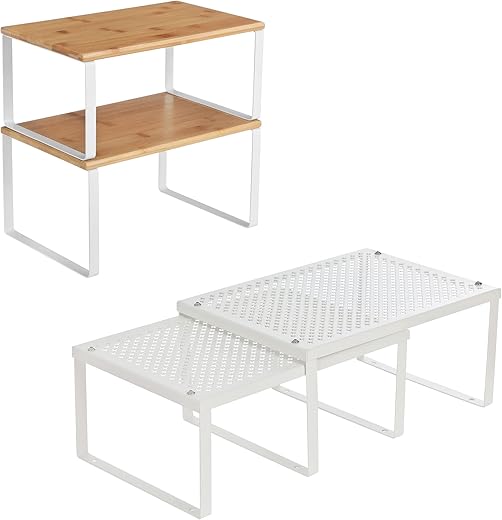 SONGMICS Bamboo & Metal Shelf Organizers Bundle UKCS01WT UKCS02NW
