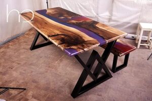 Generic Battlefield Epoxy Dining Table With Bench