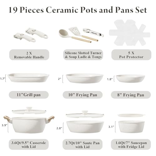bazova Non Stick Ceramic Cookware Set, 19 Pcs - Image 2