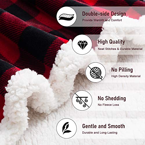 BEAUTEX Christmas Sherpa Fleece Throw Blanket, Red - Image 3
