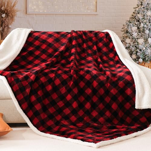 BEAUTEX Christmas Sherpa Fleece Throw Blanket, Red - Image 4