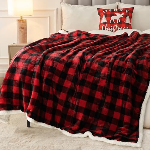 BEAUTEX Christmas Sherpa Fleece Throw Blanket, Red - Image 5