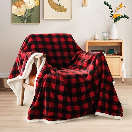 BEAUTEX Christmas Sherpa Fleece Throw Blanket, Red - Image 2