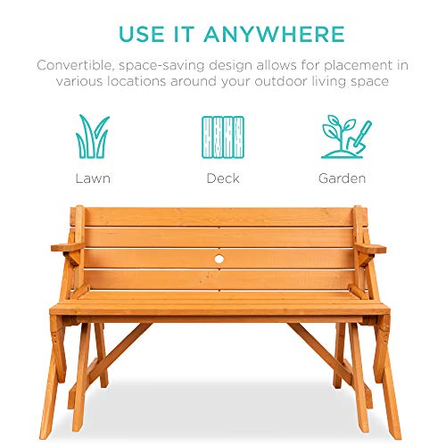 Best Choice Products 2-in-1 Transforming Outdoor Wooden Picnic Table - Image 4