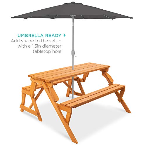 Best Choice Products 2-in-1 Transforming Outdoor Wooden Picnic Table - Image 5
