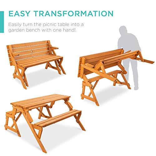 Best Choice Products 2-in-1 Transforming Outdoor Wooden Picnic Table - Image 2