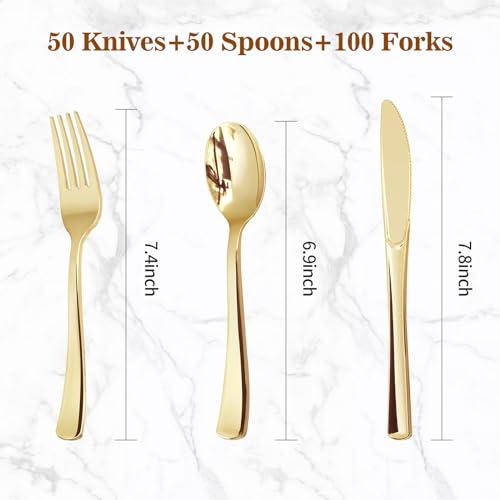 BESTVIP Gold Disposable Cutlery Set, 200PCS - Image 2