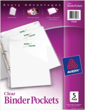 AVERY Binder Pockets, Clear, 5 Total (75243)