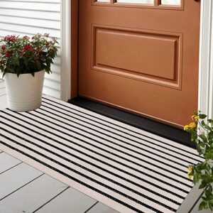 LEEVAN Black And White Striped Outdoor Rug
