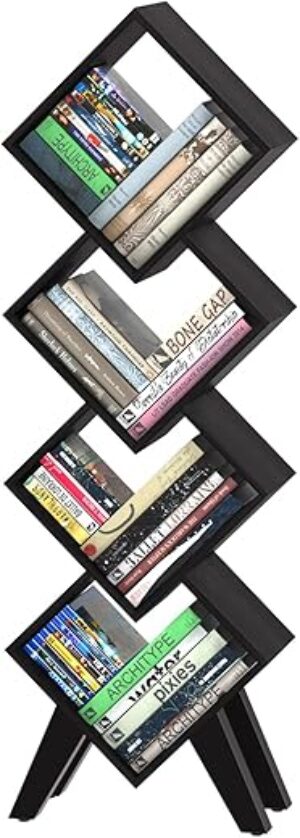 Yoobure Black Bookshelf - 4-Tier Tall Bookcase Organizer