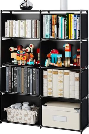 MOYIPIN Black Double Row 8-Grid Bookshelf
