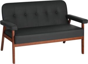 STHOUYN Black Faux Leather Office Loveseat Sofa