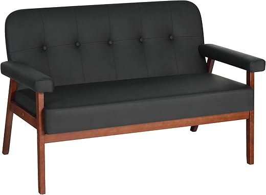 STHOUYN Black Faux Leather Office Loveseat Sofa