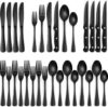 EWFEN Black Silverware Set, 24-Piece Stainless Steel