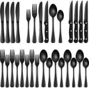 EWFEN Black Silverware Set, 24-Piece Stainless Steel