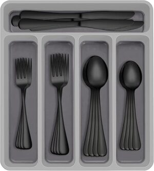 AIVIKI Black Silverware Set With Organizer