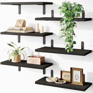 Fixwal Black Wall Floating Shelves Set of 6