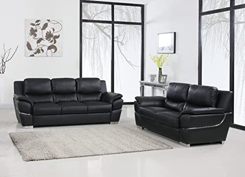 Blackjack Furniture Binion Modern Leather Loveseat, Black - Image 2