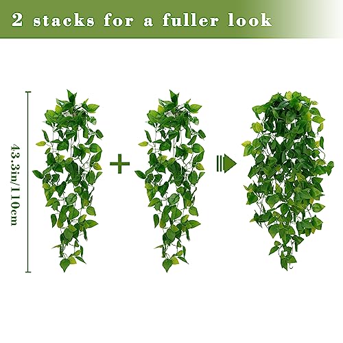 BLEUM CADE Artificial Hanging Plants, Faux Pothos Vines Greenery Decor - Image 2