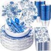Pickmesh Blue Floral Disposable Tableware Set 280 Pcs