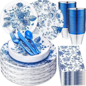 Pickmesh Blue Floral Disposable Tableware Set 280 Pcs