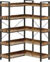 Rolanstar Bookshelf 5 Tier With Hooks, Reversible