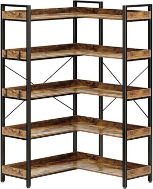 Rolanstar Bookshelf 5 Tier With Hooks, Reversible