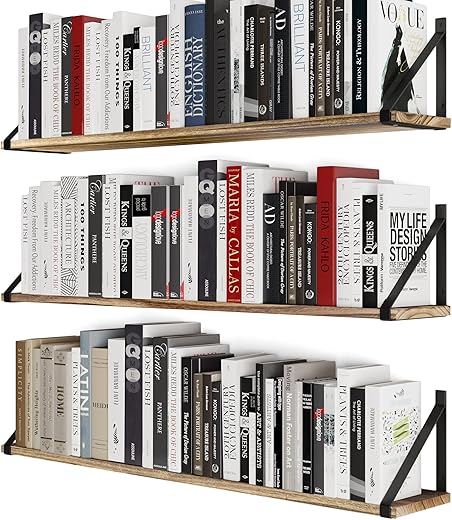 Wallniture Bora 36 Inch Burned Wood Floating Shelves