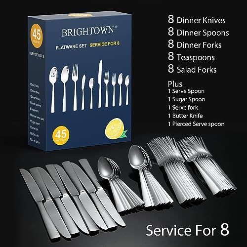 Brightown Silverware Set, 45-Piece Stainless Steel - Image 2