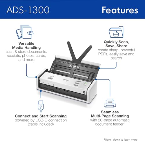 Brother ADS-1300 Compact Desktop Scanner - Image 3