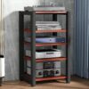 JIAOCKJIAO Brown Media Rack, Metal Frame Cabinet