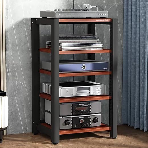 JIAOCKJIAO Brown Media Rack, Metal Frame Cabinet