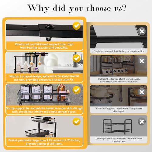 Cajmols Under Sink Organizer, 2 Pack Adjustable - Image 3