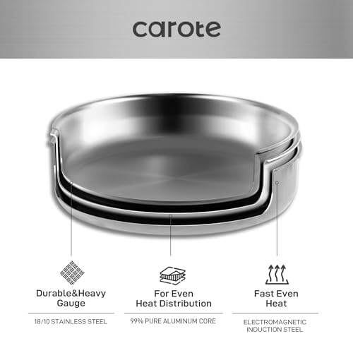CAROTE 12pcs Stainless Steel Cookware Set With Detachable Handle - Image 3