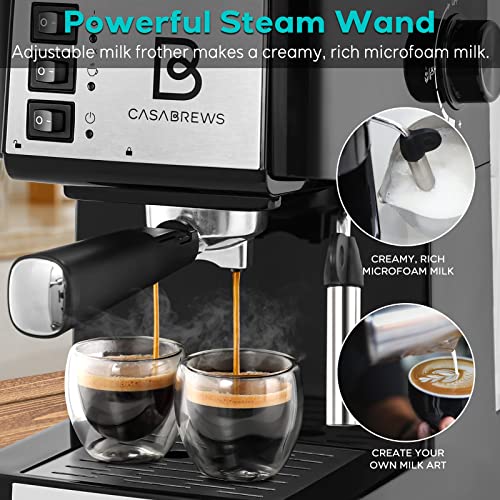 CASABREWS Espresso Machine With Milk Frother, Black/Silver - Image 4
