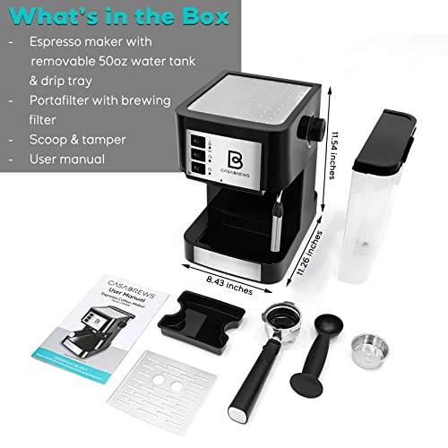 CASABREWS Espresso Machine With Milk Frother, Black/Silver - Image 5